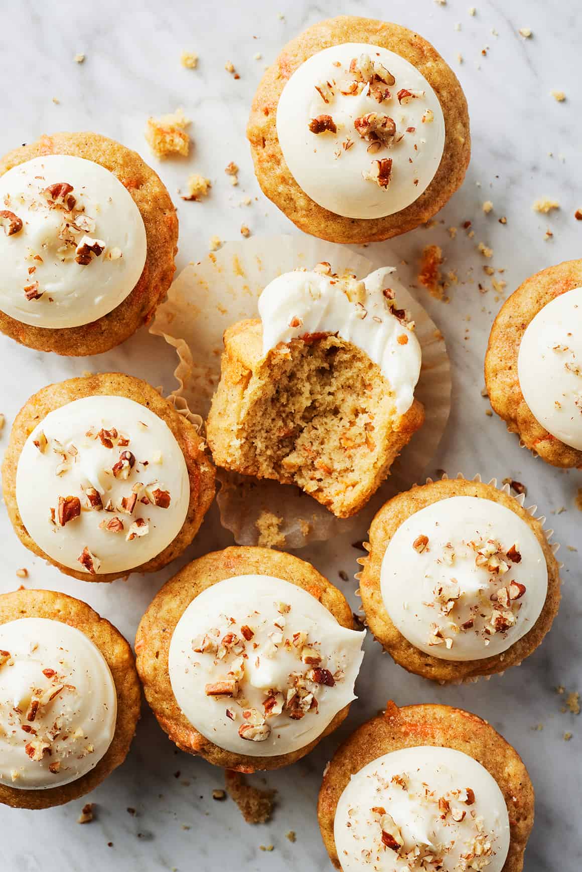 Carrot cake cupcakes with cream cheese frosting