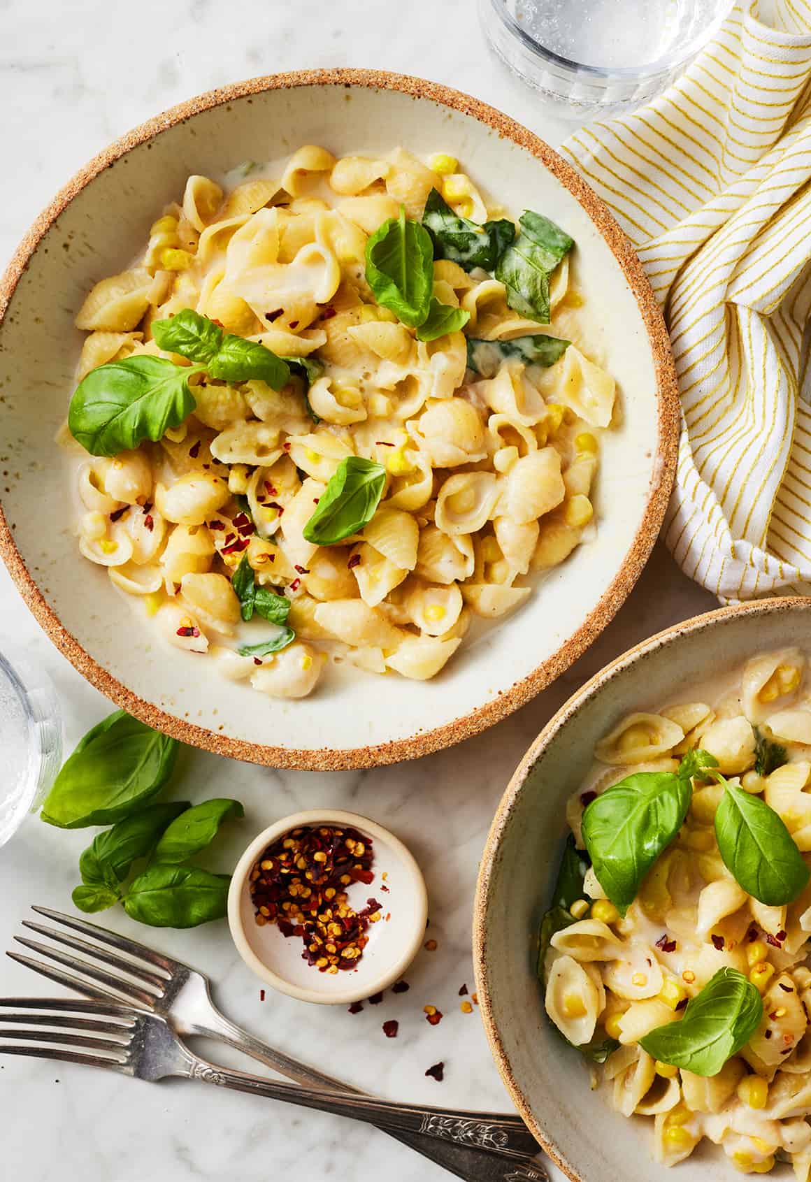 Corn pasta with basil